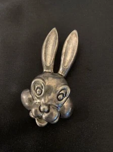 MJ Bunny Pendant Brooch Silver Tone Aged Patina 2.25" - Picture 1 of 5