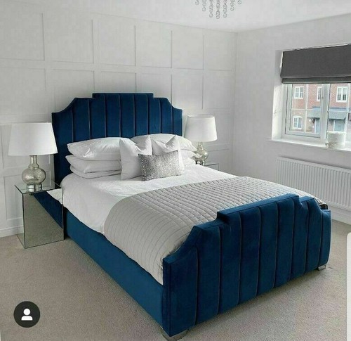 Wingback Panel Bed frame Upholstered Plush Velvet Lined Luxury Bed New ...