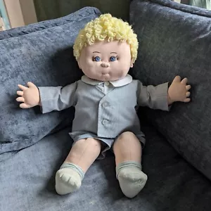 Vintage Handmade 21" Soft Sculpture Doll - Blonde Curly Hair Blue Eyes  - Picture 1 of 4