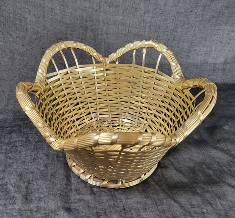 Vintage Woven Wire Basket Metal Bowl Gold Tone Display Serving Cover