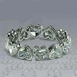 2.50Ct Heart Cut Lab-Created Diamond Eternity Wedding Ring 14K White Gold Finish - Picture 1 of 4