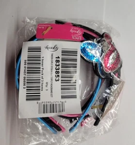 Goody Tween Girls Black, Pink & Blue Headbands With Sequined Butterfly Set of 3 - Picture 1 of 2
