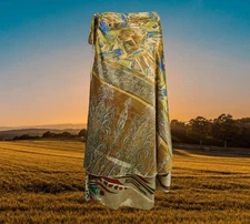 Womens Recycled Silk Wrap Skirt, Magic Wrap Skirt, Golden Floral Print One Size