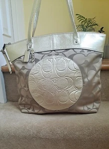 Coach Signature Gold Beige Large Canvas Leather Tote Shoulder Bag BNWOT - Picture 1 of 19