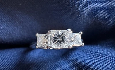 LEO Certified Diamond 3 Stone Princess Cut  Ring 0.96 TCW  F-G  VVS2-VS1 - Image 1 of 4