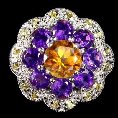 Anillo de plata de ley 925 redondo citrino 7 mm amatista zafiro piedras preciosas tamaño 8 Foto 1 de 4