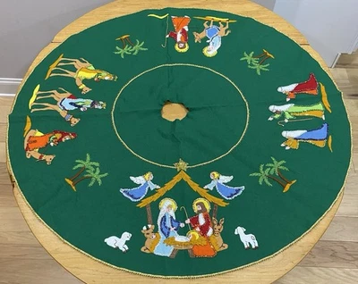 "Falda de árbol de Navidad belén Bucilla 41"" completa fieltro verde lentejuelas ribete" Foto 1 de 4