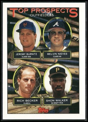 1993 Topps Top Prospects J Burnitz, M Nieves, R Becker, S Walker #658 (RC) - Image 1 of 2