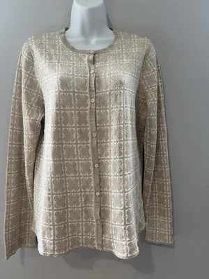 CÁRDIGAN LIZ CLAIBORNE DORADO HILO METÁLICO Y ESTAMPADO DE TRÉBOL MARFIL-TALLA XL Foto 1 de 4