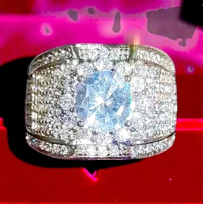 男式 Iced Out Bustdown 戒指 💎 尺寸 10 CZ 嘻哈时尚珠宝闪亮 — 第 1/2 张图片