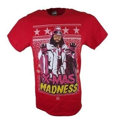 Macho Man Randy Savage X-mas Madness WWE Mens Red T-shirt - Image 1 of 2