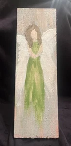 Angel Wings Rustic Wood Decor Spiritual Art Painting Farmhouse 12.5”x4” - Picture 1 of 9