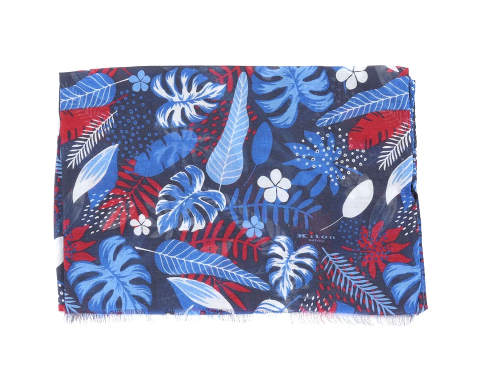 NUEVO CON ETIQUETAS BUFANDA KITON azul floral modal 70x180 cm hecho a mano extralujo Italia Foto 1 de 4