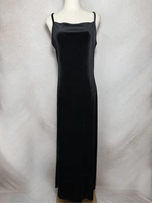 Vestido sin mangas de terciopelo negro vintage de los años 90 minimalista silueta Y2K caprichoso antiguo Foto 1 de 4