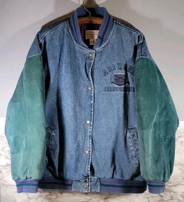Abrigo de gamuza bombardero vintage Arizona Jean Company para hombre talla XL azul y verde Foto 1 de 4