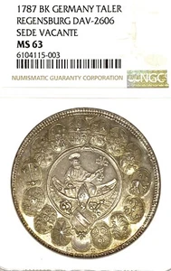 German States Regensburg 1787 Taler Coin Thaler NGC MS 63 VZ/STG UNC SEDE VACANT - Picture 1 of 3