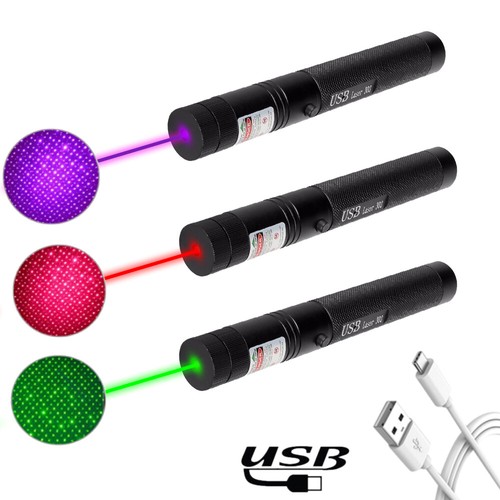 Red Green Purple Laser Pointer Pen Light Visible Lazer Torch USB