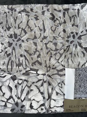 BEACON HILL Grey White Embossed Stella Velvet Interior Fabric Sample 12” - Image 1 of 4