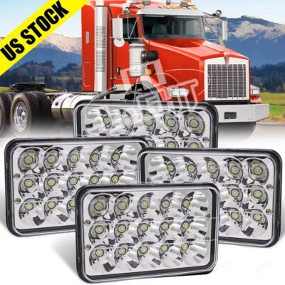 4pc 4x6" LED Rectangle Headlights Hi/Lo For Kenworth T800 T400 W900 T600A Truck - Image 1 of 4