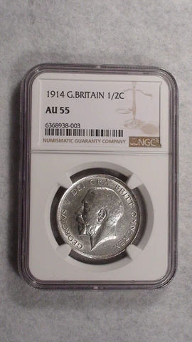 1914 Great Britain HALF CROWN NGC AU55 SILVER 1/2C Coin PRICED TO SELL QUICKLY!! Cover