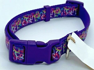Dog collar Purple with multicolored hearts for a large dog - Bild 1 von 3