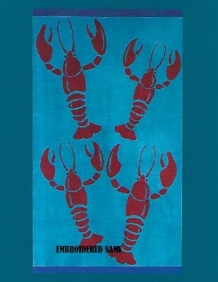 Toalla de playa/piscina bordada con nombre de gran tamaño de 40" x 72" con diseño de langostas marinas Foto 1 de 4