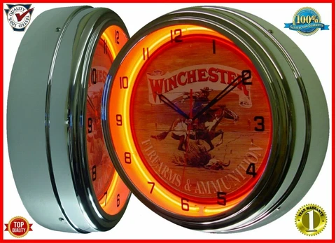 16" WINCHESTER Sign Orange Neon Clock Firearms & Ammunition Cover