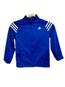 Adidas Essentials 3 Stripe Tricot Jacket Blue / White Boys Size 7 Athletic Sport - Picture 1 of 4