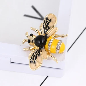 Crystal Brooch Pin Insect Gift Vintage Style Gold Small Bumble Bee Black Enamel - Bild 1 von 9