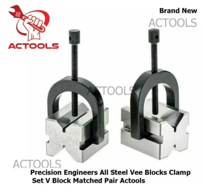 ACTOOLS Precision Engineers All Steel Vee Blocks Clamp Set V Block Matched Pair UK