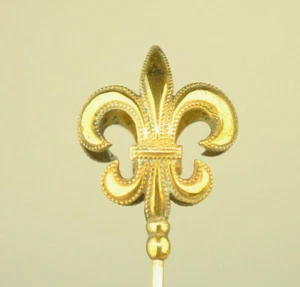 ANTIQUE FLEUR DE LIS TWO-SIDED 3-D HATPIN WITH MILGRAIN EDGES - Picture 1 of 5