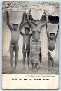 Sierra Leone Africa Postcard Freetown Boys Carrying Water c1910 Antique - Picture 1 of 2