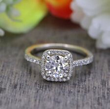 2.10 Ct Round Moissanite Engagement Halo Women's Ring 14k White Gold Plated