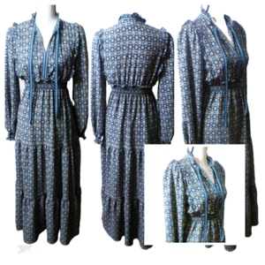 Max Studio S Maxikleid Stufen gesmokt Puffärmel L.Ärmel Rüschen Boho Cottagecore - Bild 1 von 21