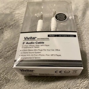 Audio Cable - 3 Ft (AUX) - 1/8" (3.5mm) - Vivitar White - New in Box - Picture 1 of 4