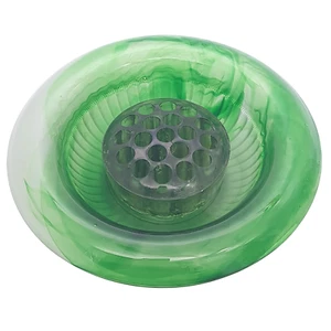 Davidson Art Deco Green Cloud Glass Bowl & Original Frog 1920's Round - Picture 1 of 15