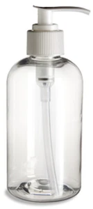 Botella redonda transparente PET Boston de 8 oz con bomba blanca*Elige la cantidad* - Imagen 1 de 1