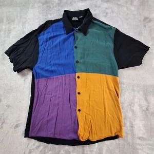 Vintage 90er Bon Homme Hemd Damen Medium Color Block Knopfleiste Viskose Bluse - Bild 1 von 8