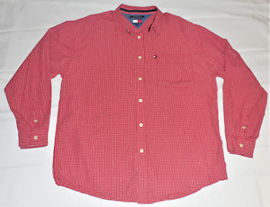 EUC Tommy Hilfiger Jeans Logo Red/White Gingham Checkered Long Sleeve Shirt XL