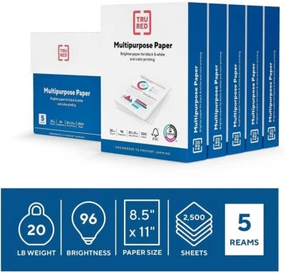 TRU RED 8.5" x 11" Multipurpose Paper 96 Brightness 500 Sheets/Ream ,5 Reams - Image 1 of 4