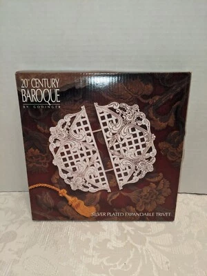 Vtg Godinger Silver Plated Expandable Trivet 20th Century Baroque Pattern 1993 - Image 1 of 4