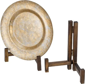 11 Inch Tabletop Brown Wood Plate Display Stands, Plate Holders, Set of 2 - Picture 1 of 7