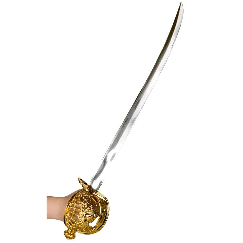 Espada Pirata Larga Dorada Mango Redondo Hoja Curvada Guardia Nudillos Disfraz 4693 Foto 1 de 4