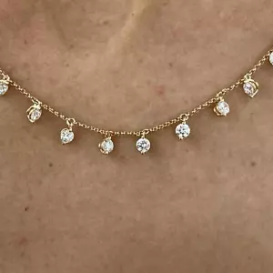 14K Yellow Gold Chain Necklace 2.24ct Round Lab-Created Diamond F/VS Prong - Picture 1 of 7