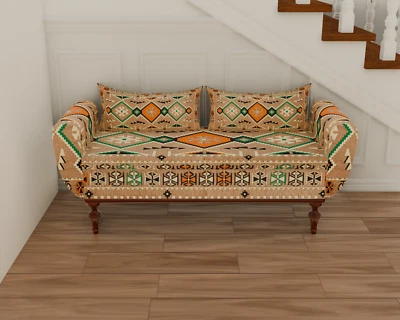 Beige Storage Entry Bench Kilim Pattern Decorative Additional Seat Sofa - Image 1 of 4