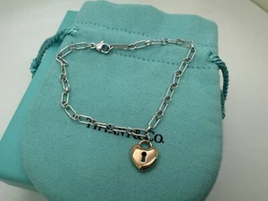 Tiffany Co Sterlingsilber 18K Roségold Mini Herz Schloss Bettelarmband - Bild 1 von 9