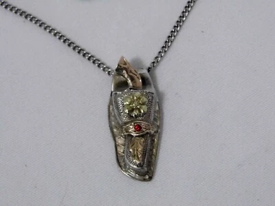 Vintage Plafina Sterling 0925 18k 10k Red Gemstone Gun and Holster Tie Bar Clasp - Image 1 of 4