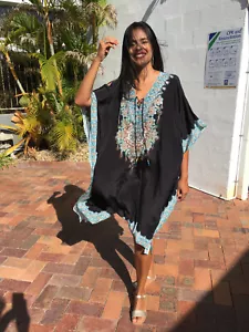 NEW Shahrazad cold shoulder Embellished Black Midi Kaftan O/S Fits Size 12-24 - Bild 1 von 12