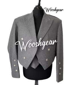 Men’s Prince Charlie Grey Uk 40R 100 % Wool Blazer Kilt Jacket with Waistcoat. - Picture 1 of 10