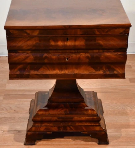 1880s Antique American Empire crotch mahogany work table / side table Cover